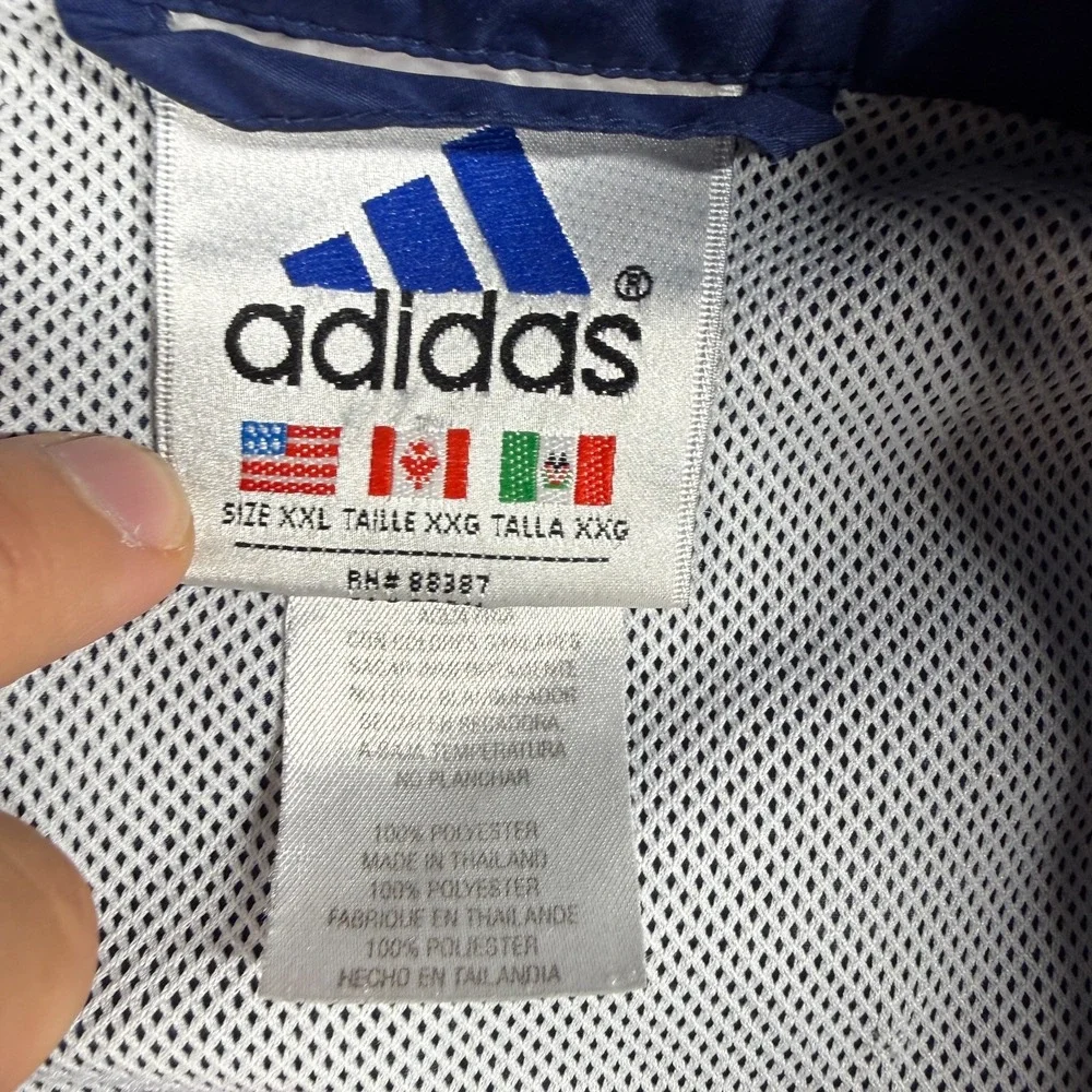 Adidas Jacket Mens XXL Blue Vintage 3-Stripe Mesh Lined Windbreaker 90s